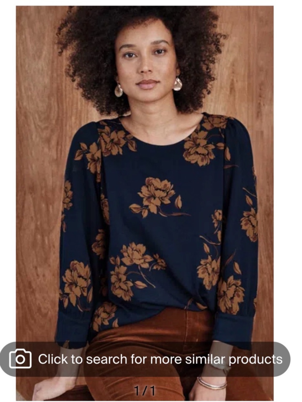 J. Jill Navy Floral Long-Sleeve Blouse with Brown Blooms